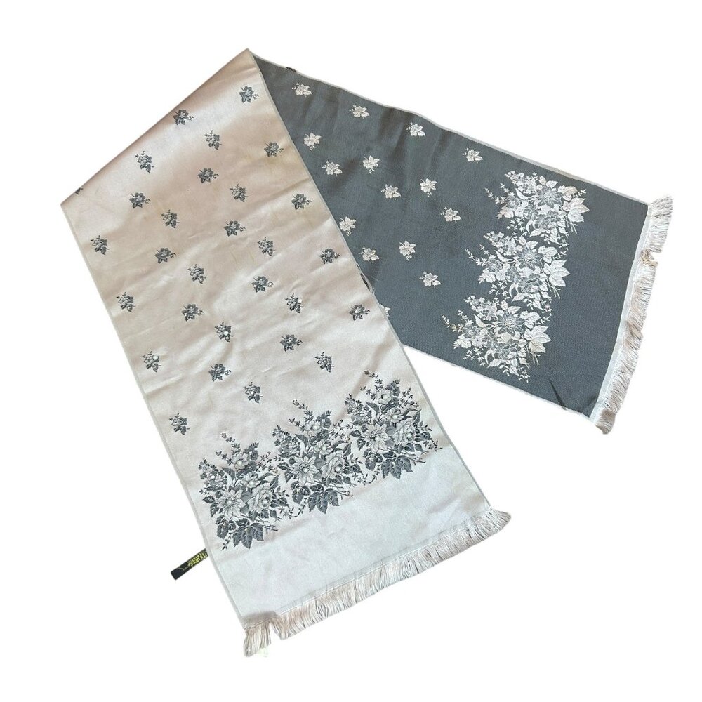 Rhodia French Blush Pink and Black Beaded Woven Rectangular Scarf Fringe